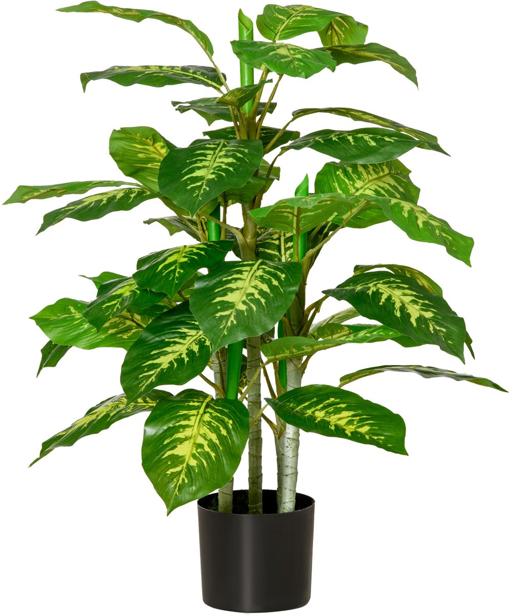 Kunstmatige Dieffenbachia in Pot – Realistische Kamerplant van 95 cm, Onderhoudsvrij & Inclusief Zwarte Kweekpot