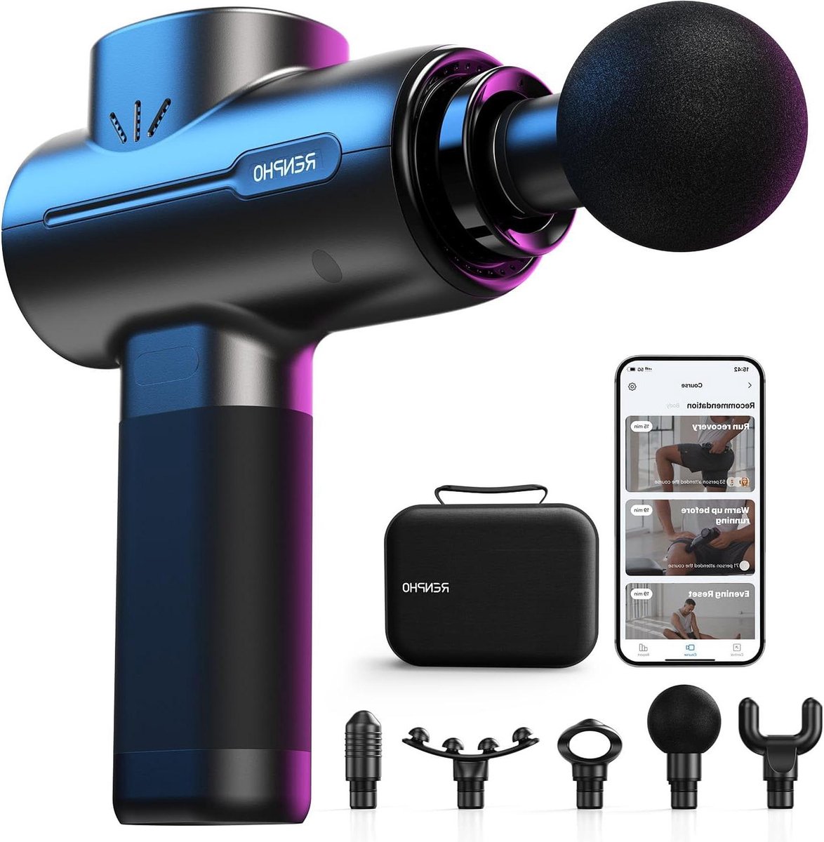 Massage Gun - Spierontspanning Apparaat - Herstel Na Sport - Bluetooth App Bediening - 18.5 cm Hoog - Zwart