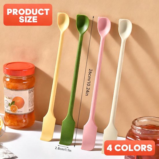 Spatels, 26 cm, dubbelzijdige kleine keukenschraper, multifunctionele deegschraper, herbruikbare mini-siliconen spatels voor smalle fles, jam en crèmes (4 kleuren) — afbeelding 5