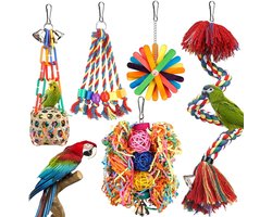Vogelspeelgoed touw baars met bel kleurrijke vogel kauwen versnipperen foerageren speelgoed papegaai schommel klimmen staand hangend speelgoed kooi accessoires voor Conure Valkparkiet Budgies Lovebird