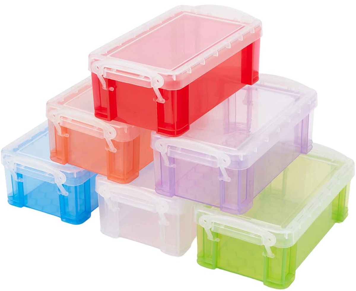 6 kleuren 6 stuks plastic kleine opbergdozen met scharnierende doorzichtige vergrendeling rechthoek kleurrijke organisatoren containers doos stapelbare organizer container voor sieraden
