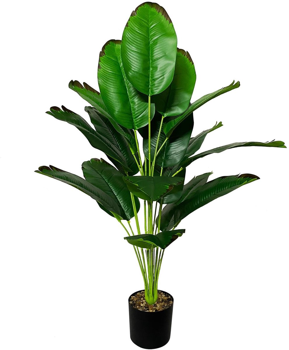 Kunstplanten zoals echte areca palm, kunstplant in pot, grote kunstboom voor binnen en buiten, woonkamer, slaapkamer, kantoor, decoratie (80 cm, rode bananen)