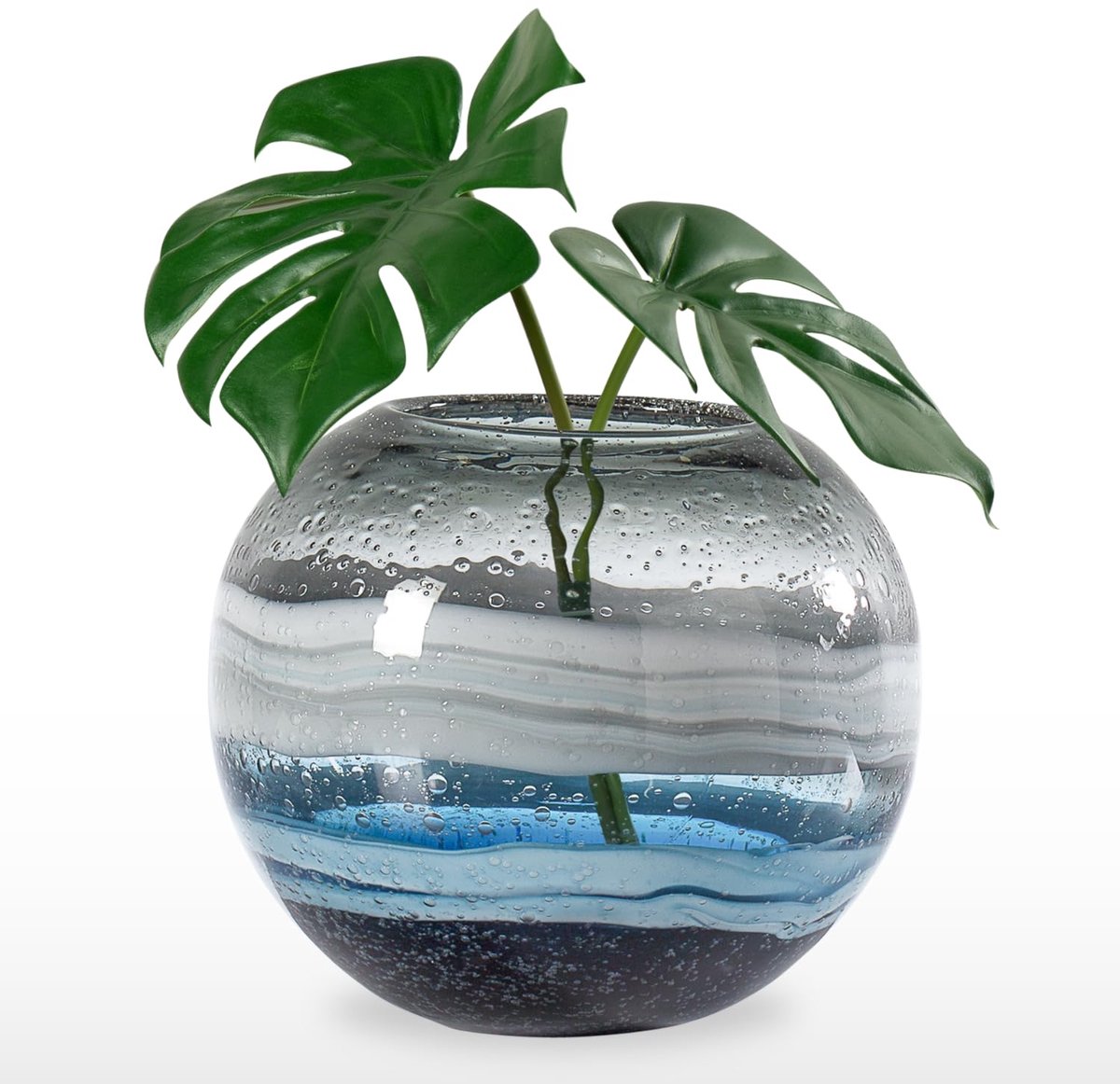 & Tagus Andrea Handgemaakte Swirl Glazen Bol Vaas voor Home Decor Woonkamer Centerpiece & Home Office, Blauw