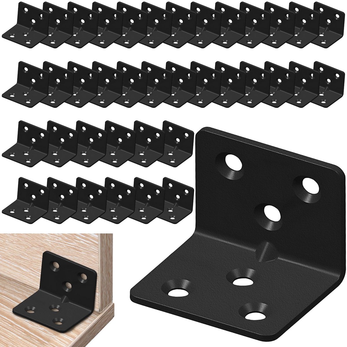40 stuks roestvrijstalen hoekverbindingen, 90° metalen hoek, zware belastingshoek, 38 x 30 x 30 mm, zwarte hoek, L-klemmen, hoekverbinders, ideaal voor het bevestigen en repareren van meubels