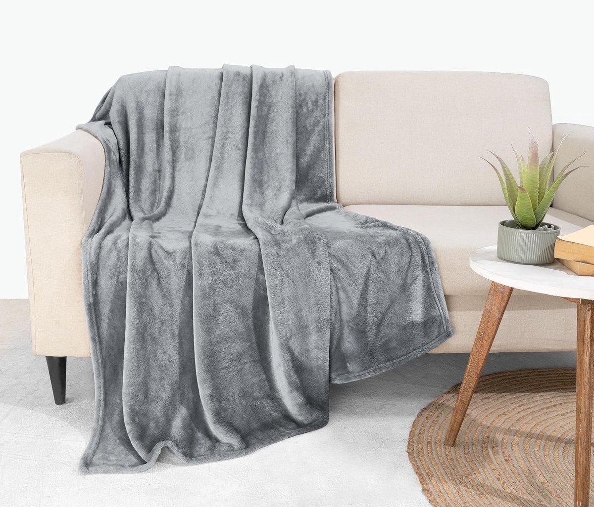 Bedding Fleece Deken [130x150 cm, AsGrijs] Deken voor Bedden, Banken, Stoelen en Banken n- 300 GSM Warme, Zachte en Dikke Deken voor Alle Seizoenen