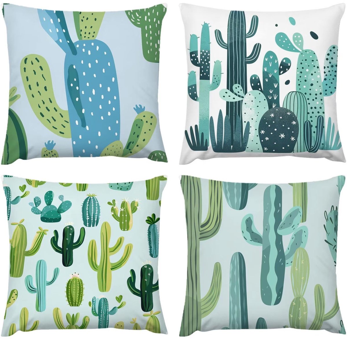 waterdichte kussensloop, 4 stuks, 50 x 50 cm, outdoor kussen, groene cactus, 20 x 20 cm, weerbestendig, decoratieve kussens, kussensloop, decoratie voor kussen bed/bank, stof, zacht ademend