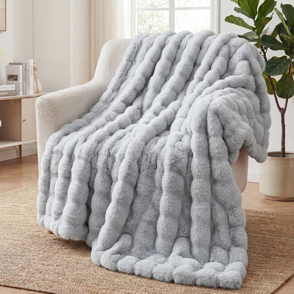 Zachte warme pluche fleecedeken, dikke pluche fleecedeken, 1000 g/m², grote pluizige veelzijdige deken, bedsprei, voor slaapkamer, bank, reizen, kinderen, camping (lichtgrijs, 160 x 200 cm)