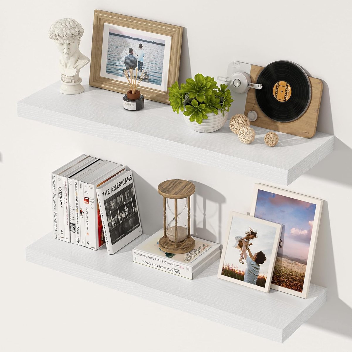 Zwevende planken, 30 cm diep zwevende planken voor muur, extra diepere en dikkere houten wandplank met onzichtbare beugels, plank voor slaapkamer woonkamer woondecoratie (wit, set van