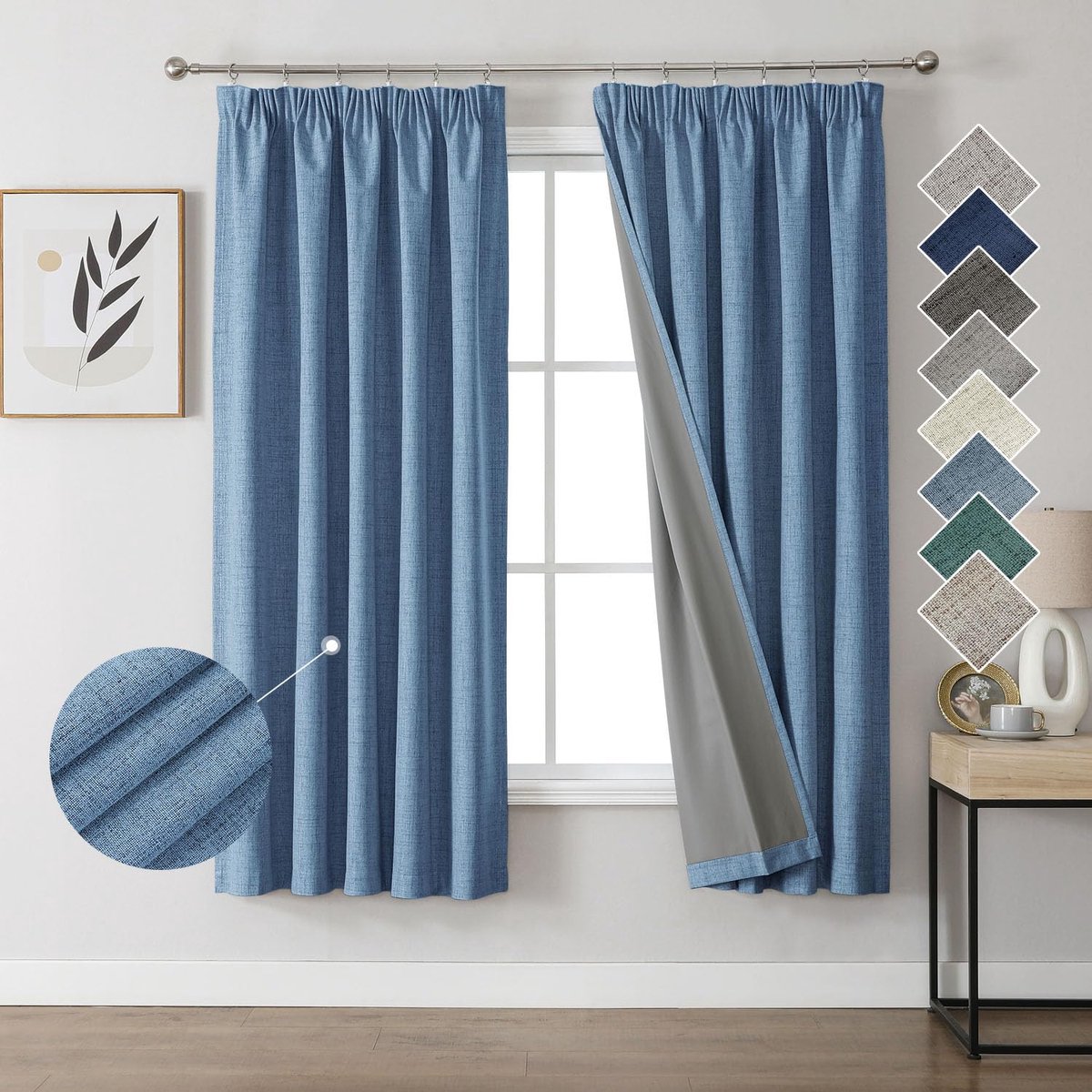 Verduisteringsgordijnen, linnen, met plooiband, set van 2, 137 x 117 cm (h x b), thermogordijn, koudebescherming, ondoorzichtig, geluidsisolatie, ideaal voor woonkamer, past bij