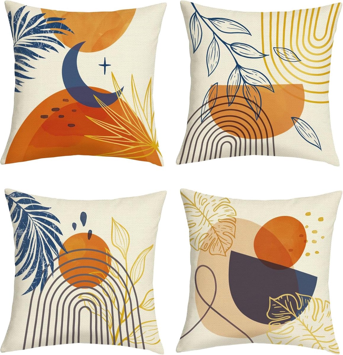 Kussenslopen 45 x 45 Pack van 4 Mid Century Abstract Moderne Kunst Esthetische Vierkante Sierkussensloop Decoratieve Sofa Kussen met Onzichtbare Rits