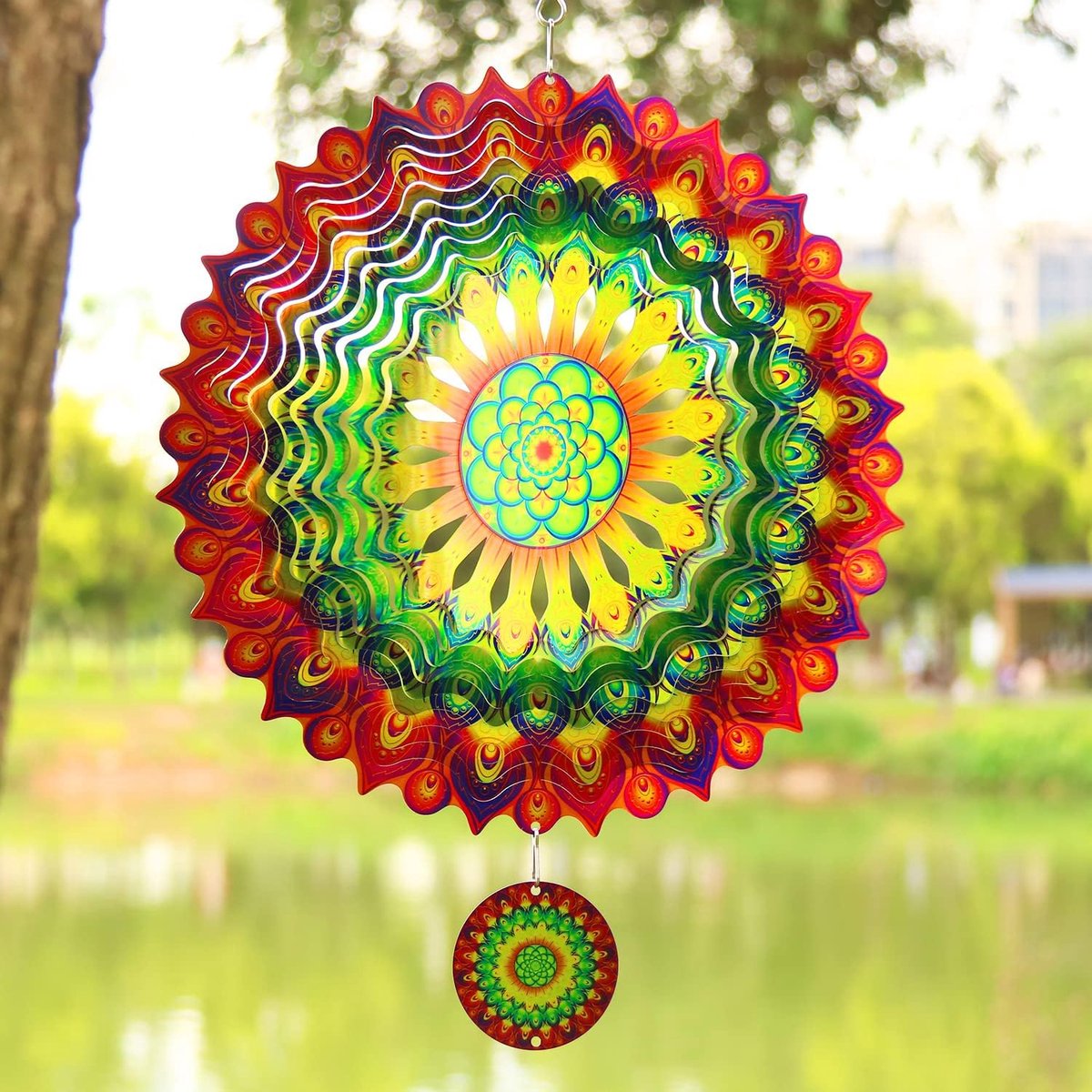 3D Mandala windgong 30 cm roestvrij staal hangende windspinner metaalkunst kinetisch decor tuin buiten decoraties