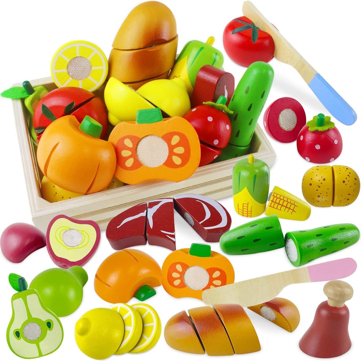 Houten Voedselspeelgoed, Speelsets voor kinderen Keuken, Speelgoed Keuken Accessoires voor Kinderen, Houten Fruit en Groente Snij Speelgoed, Rollenspel voor Jongens en Meisjes 3 4 5 Jaar Oud