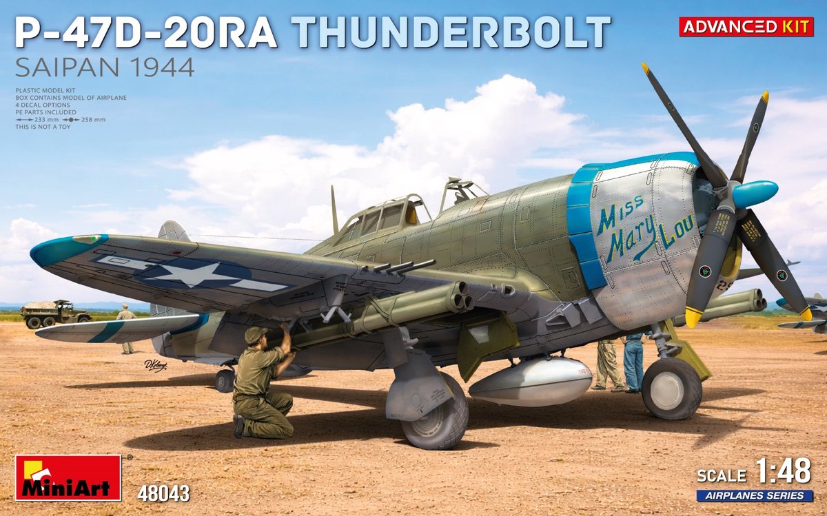 MiniArt Modelbouwpakket Militaire voertuigen - 48043 Republic P-47D-20RA Thunderbolt Saipan 1944 - Advanced Kit - Amerikaanse Jachtbommenwerper Plastic - 1:48 - Modelbouw