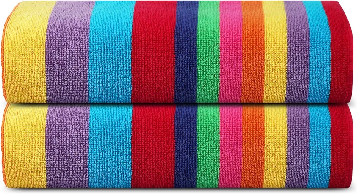 Strandlakens voor volwassenen, 2 stuks - geel en wit Cabana gestreept klassiek - 100% katoenen badstof ringgesponnen badhanddoek, grote zwemhanddoek, 450 gsm, 76 x 152 cm