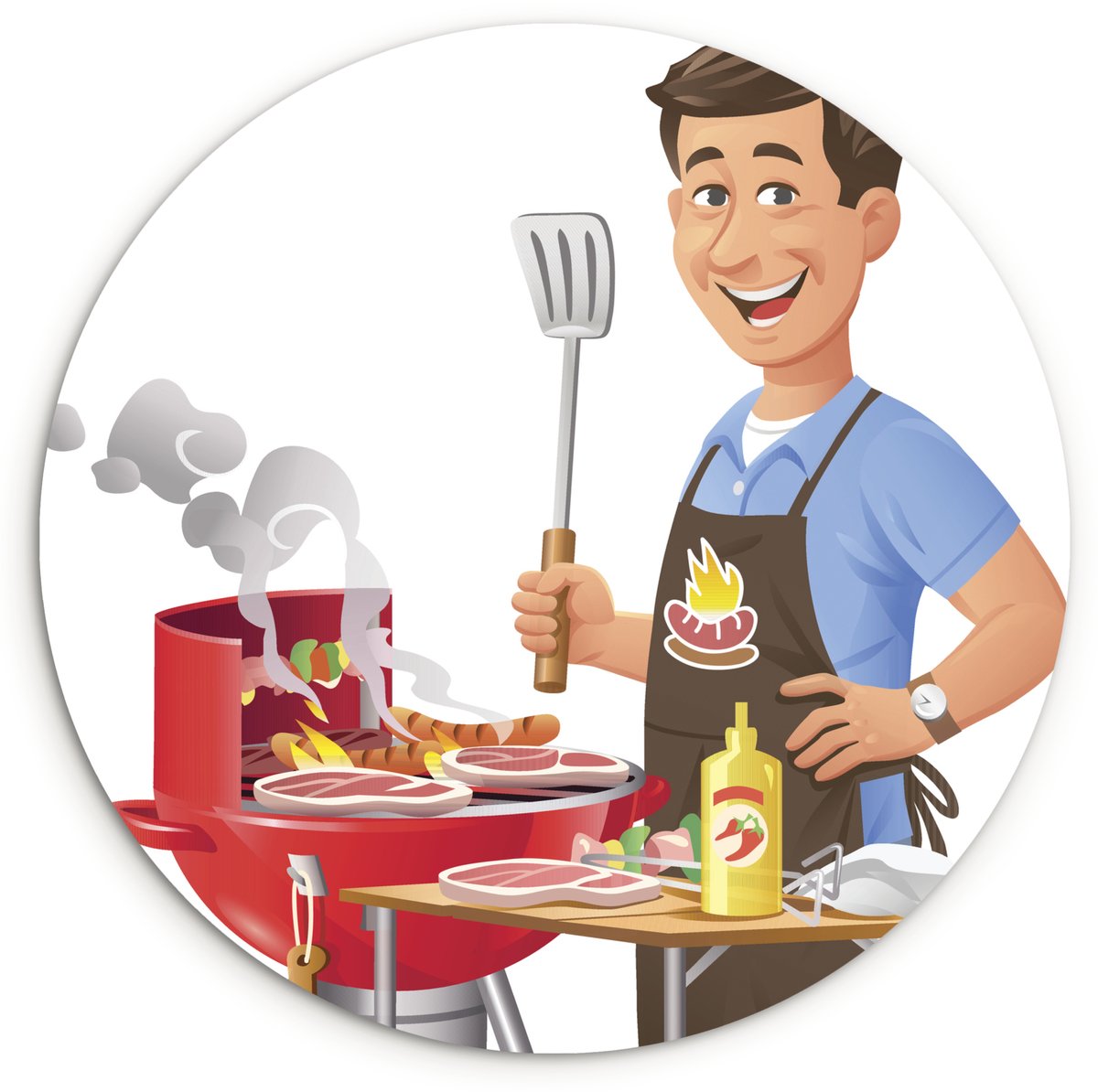 WallCircle® Wandcirkel 60x60 cm - Muurcirkel Een illustratie van een man die het eten bakt