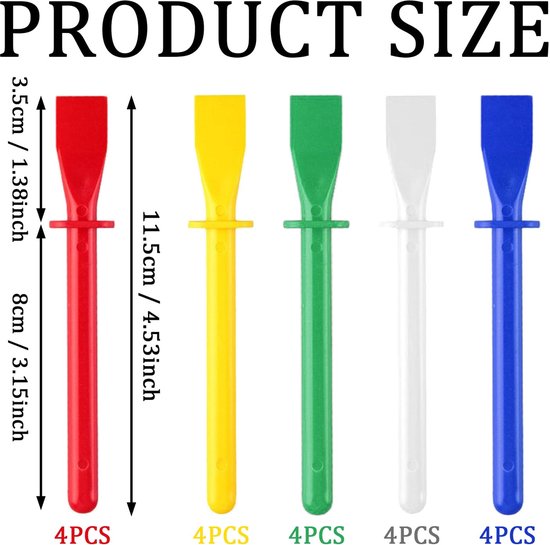Spatels, spatels voor PVA-lijm, felgekleurde plastic spatels, applicator, knutselaccessoire voor tieners, voor kunst, knutselen, school, thuis, rood, geel, blauw, groen, wit — afbeelding 5