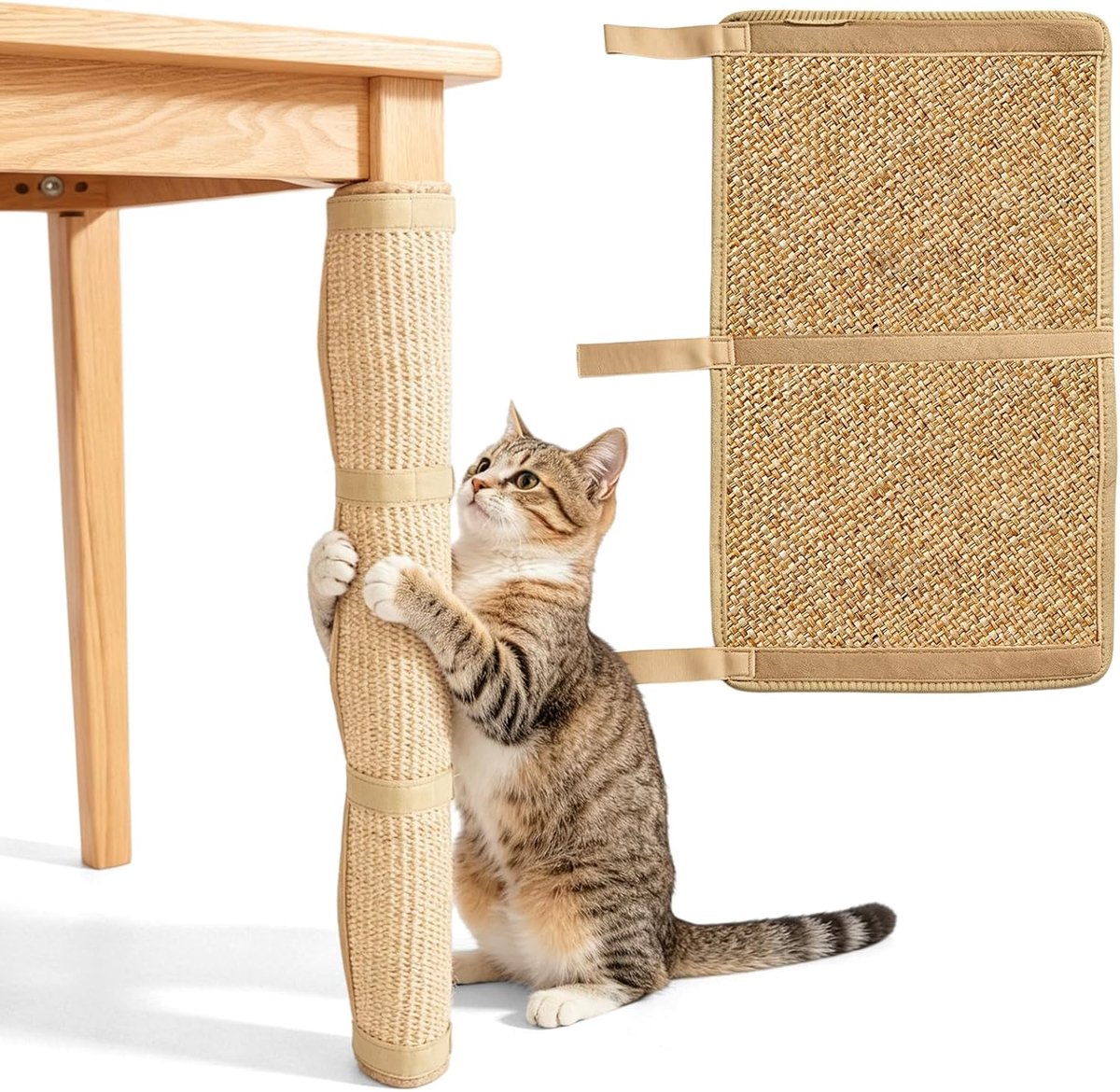 Set van 2 krabpalen voor katten, tafelkrabpalen met klittenbandsluiting, krabmat voor katten, krabpalen voor tafelpoten van sisal, meubelbescherming, 50 × 25 cm