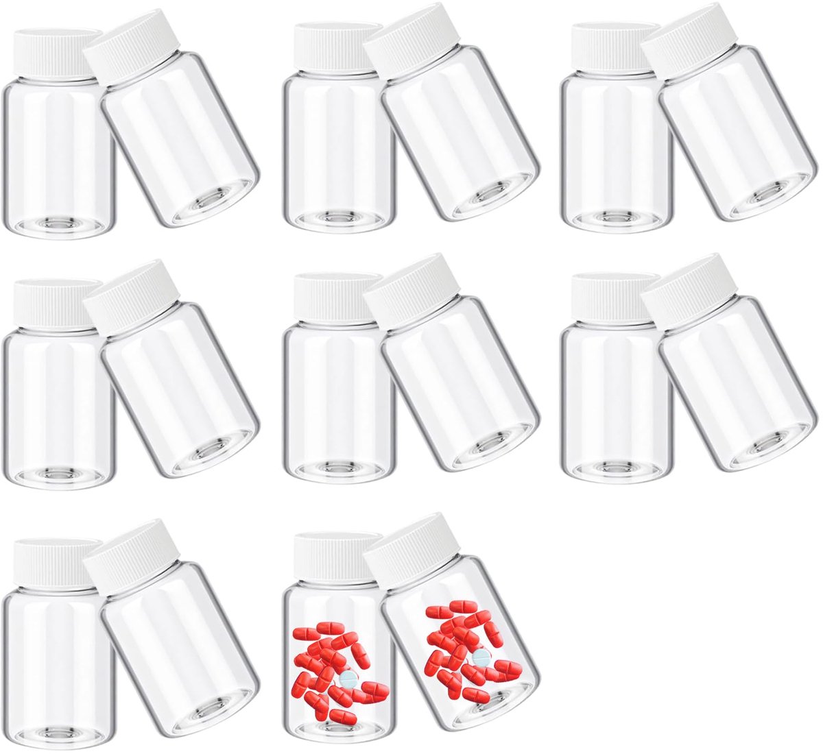 lege flesjes, plastic pillenfles, herbruikbare kunststof container met sluiting voor reizen en huishouden, poeder en vloeistoffen (transparant, 20 ml, 16 stuks)