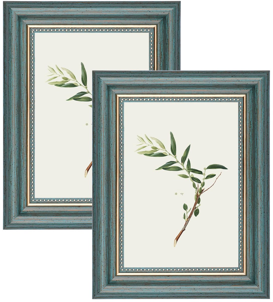 Set van 2 Vintage Fotolijstjes 13x18 cm, Shabby Chic Fotolijsten Retro voor Muur en Tafel, Staande Foto Lijsten Horizontaal & Verticaal, Picture Photo Frame for Wall (Groen, 13 x 18 cm)