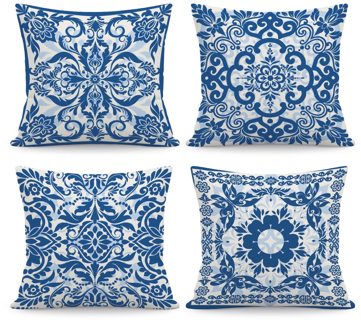 Kussenhoezen Chinoiserie Blauw Wit 45 x 45 cm, Porselein Bloemen Fluweel Decoratieve Kussenhoezen voor Bank Fauteuil Slaapkamer
