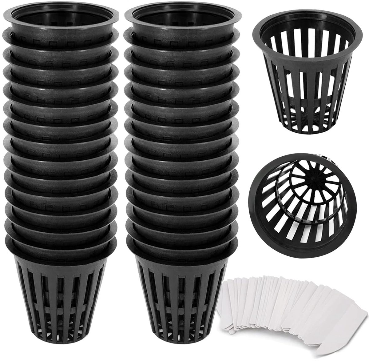 30 stuks Net Pot Hydrocultuur, met 100 plantenbordjes, hydrocultuurpotten, plantenpotten, plantenetiketten, hydrocultuur manden, plantenmanden voor bloembollen, voor hydrocultuur tuinbalkonplanten