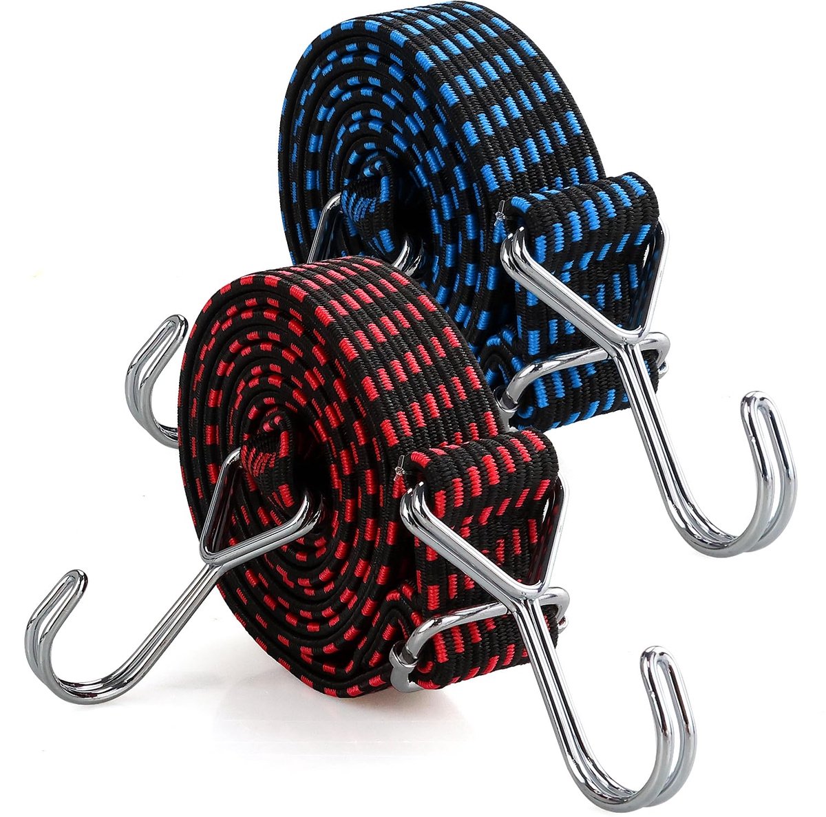2 stuks verstelbare spanrubber met haken, 2 m lange extra sterke spanbanden, bagagespanner, expandertouw, rubberen touw, ideaal voor fiets, motorfiets, autotransporter, camping