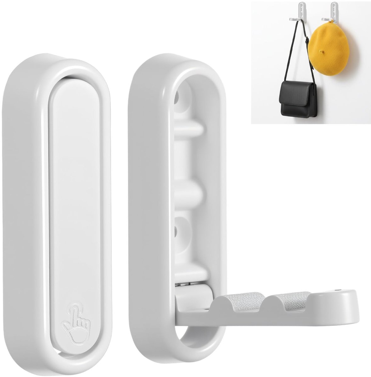 2 stuks opvouwbare wandhaken, opvouwbare hanghaak, zware opvouwbare kapstokhaken, wandmontage voor hangende jas, handdoeken, tassen, sleutels, wit