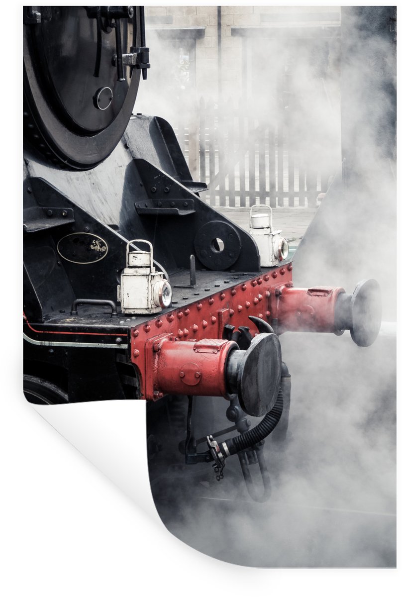 Muurstickers - Sticker Folie - Close-up van het voorste gedeelte van een stoomlocomotief -
