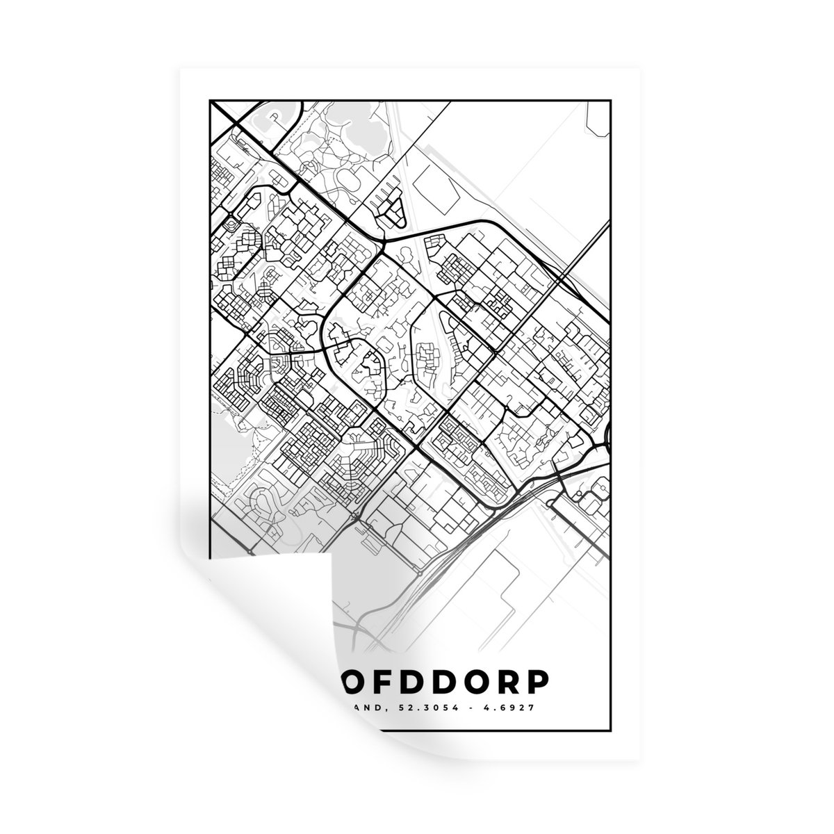 Muurstickers - Sticker Folie - Kaart - Hoofddorp - Zwart - Wit - 60x90 cm - Plakfolie - Mu
