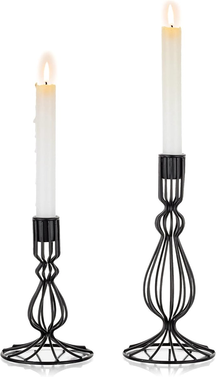 Kaarshouders voor Taper Kaarsen, Moderne Kandelaarhouder Set Mat Zwarte Kaarsenstandaards Decoratief Eettafelcentrumstuk voor Halloween Kerstmis Kaarslicht Diner