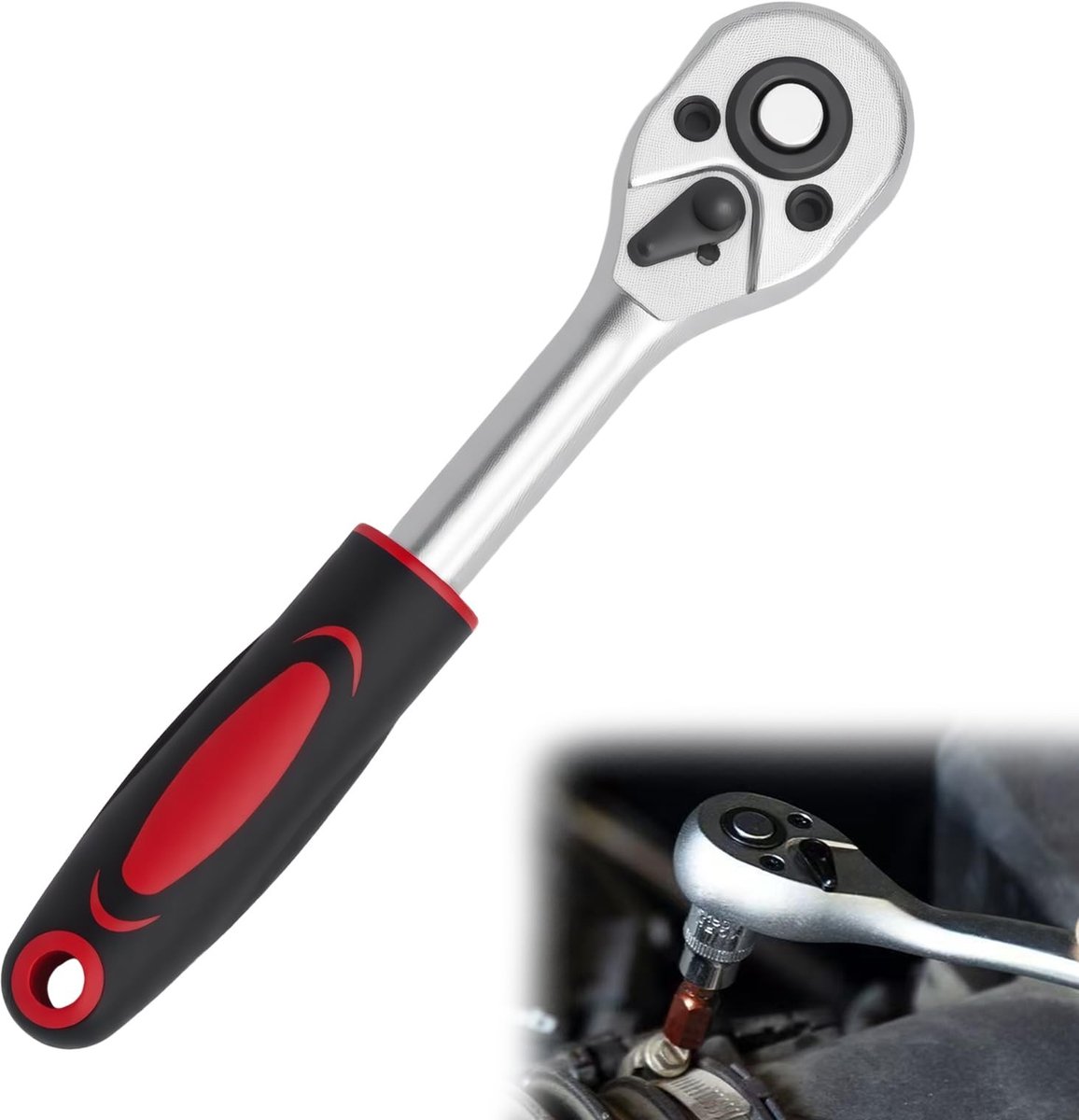 Dailygoods - Ratelsleutel 1/4 Inch met 72 Tanden, Ratelaandrijving Steeksleutel, Snelsluitratel voor Autoreparatie, 1 Stuks