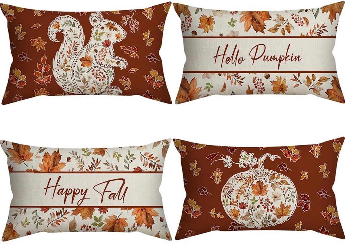 Dailygoods - 4 kussenslopen voor herfst, 30 x 50 cm, kussenslopen voor bank, outdoor, woonkamer, slaapkamer, decoratieve kussens