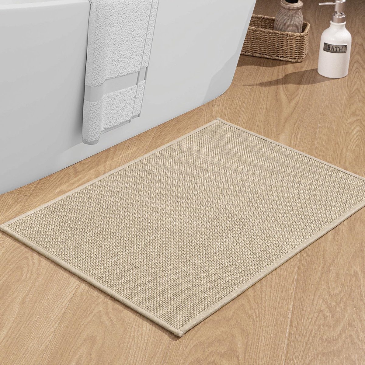 chakme Badkamertapijt, 43 x 61 cm, antislip badmat met rubberen achterkant, antislip, wasbaar, badmat, badkamer, douchemat, beige