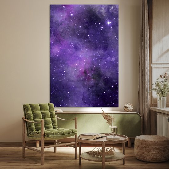 Poster 120x180 cm - Waterverf - Sterren - Paars - Posters - Kamer decoratie - Wanddecoratie woonkamer - Muurdecoratie slaapkamer XXL