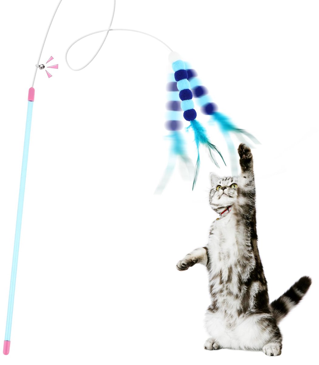 Kattenveerspeelgoed met pompon, zacht kattenstaafspeelgoed met bel, kattenstaaf, interactief kattenspeelgoed, trainingsspeelgoed, kattenspeelgoed voor binnen