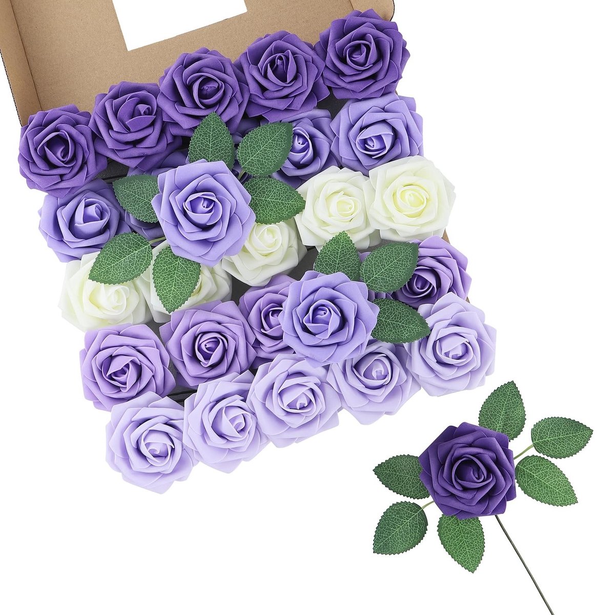 Dailygoods - 25 Stks Kunstrozen Bloemen - Paarse Nep Rozen voor Bruiloft en Decoratie