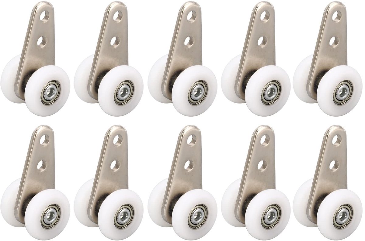 Dailygoods- Schuifdeur Riemrol 10 Stuks - Nylon Katrollen 23 mm - Roestvrij Stalen Houder - Slijtvast en Schokbestendig - Voor Schuifdeuren en Ramen
