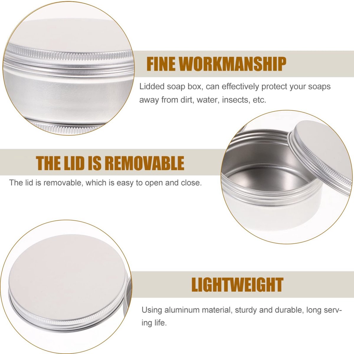 Dailygoods- Zeepblikje Aluminium - 3 Stuks - Opbergblikje Metaal - Afneembaar Deksel - Waterdicht - Bescherming Tegen Vuil