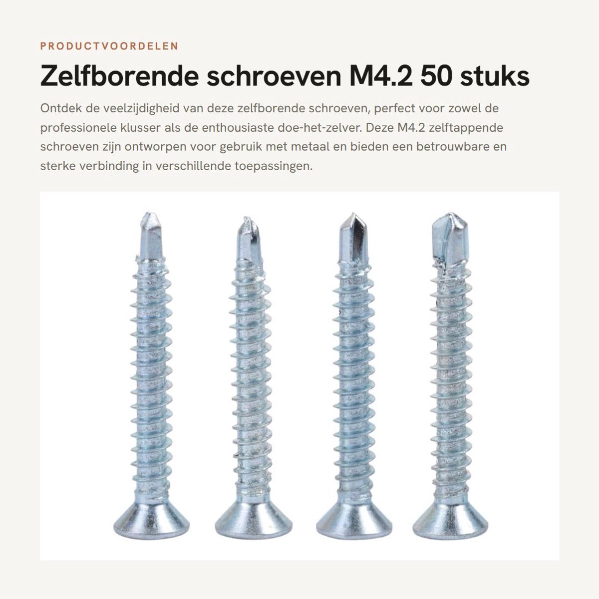 Dailygoods- Zelfborende Schroeven 50 Stuks - Platte Kop - M4,2 x 13/16/19/25/32/38/50 - Verzinkt Ijzer - Boorschroevenset - Puntige Booruiteinden