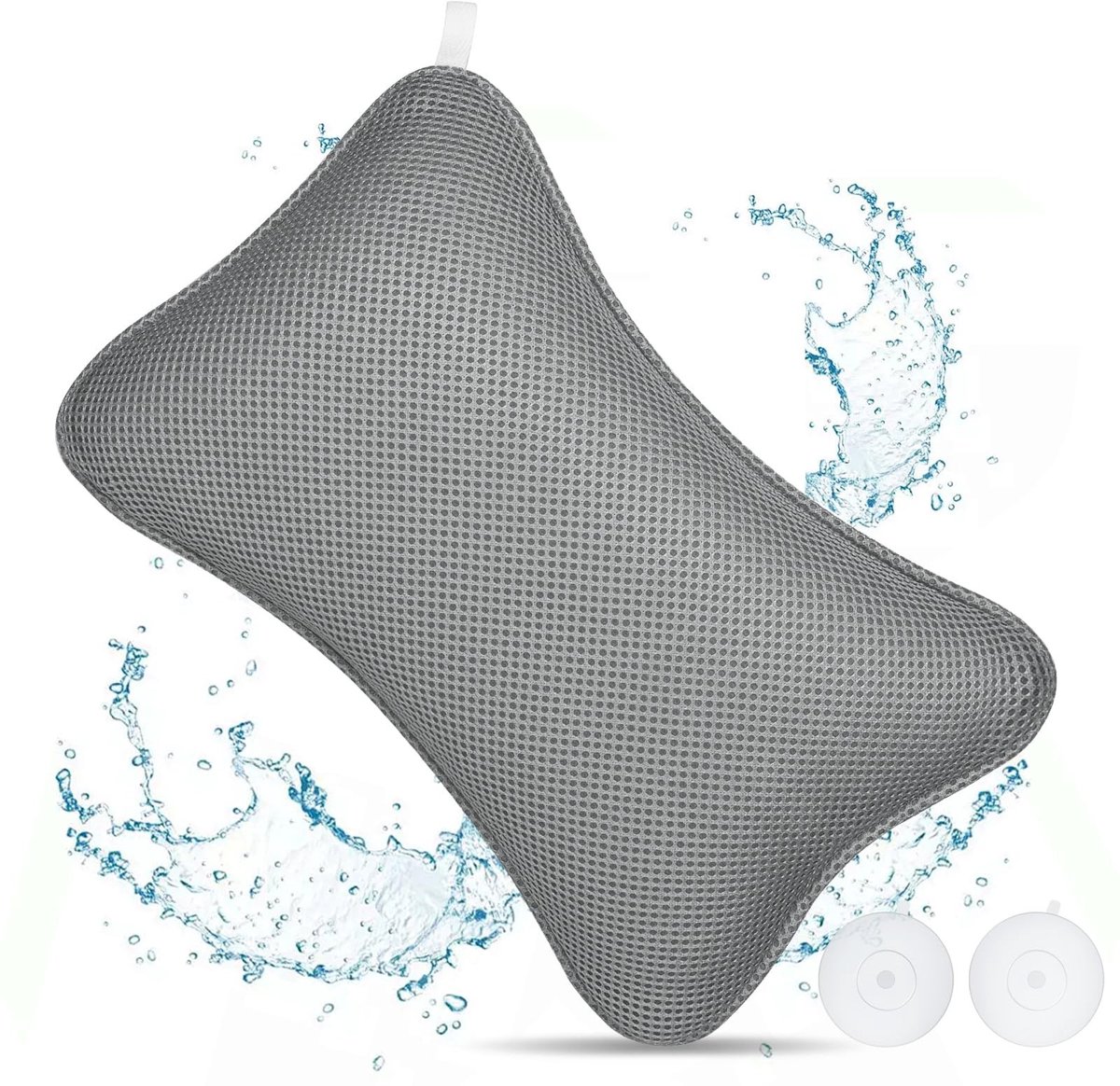 Dailygoods - Flintronic Badkussen, luxe badkussen voor hoofd-, nek-, schouder- en rugsteun, ergonomisch ademend mesh-spa-badkussen, past op alle badkuipen (donkergrijs)