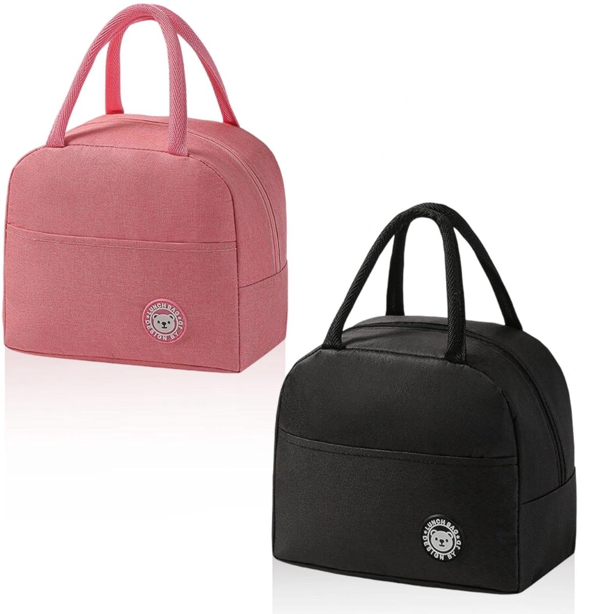 Dailygoods - Mini-koeltas, 2 stuks, zwart en roze, met zijzakken, kleine koeltassen, uitgerust met twee zijhandgrepen, geschikt voor bedrijven, scholen, thuis