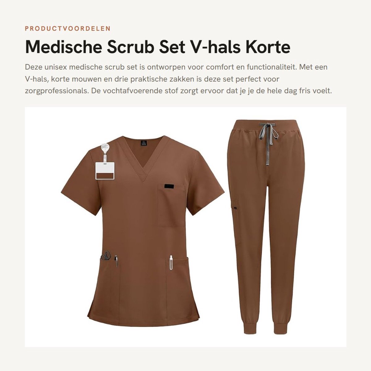 Dailygoods- Scrub Set V-hals - Korte Mouw Top - Elastische Manchet Broek - Vochtafvoerende Stof - Unisex - Gezondheidszorg Uniform - Medische Uniform