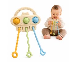 Bitey Sensorisch Trekspeeltje – Baby Bijtspeeltje met Trekkoorden & Pop Buttons – Montessori Speelgoed – Vanaf 3 Maanden