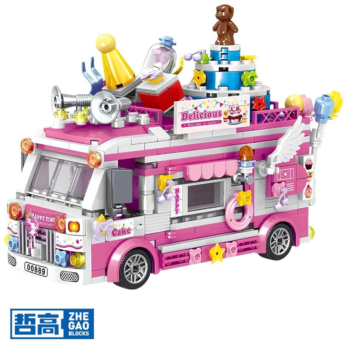 Zhe Gao 00889 Cake truck bouwset | City & friends Adventure | Classic Creator STEM speelgoed knutselen meisjes bouwpakket | Kermis & Pretpark Auto Foodtruck modelbouw voor kinderen & volwassenen | niet geschikt voor Lego | Bouwdoos met 608 bouwstenen — afbeelding 4
