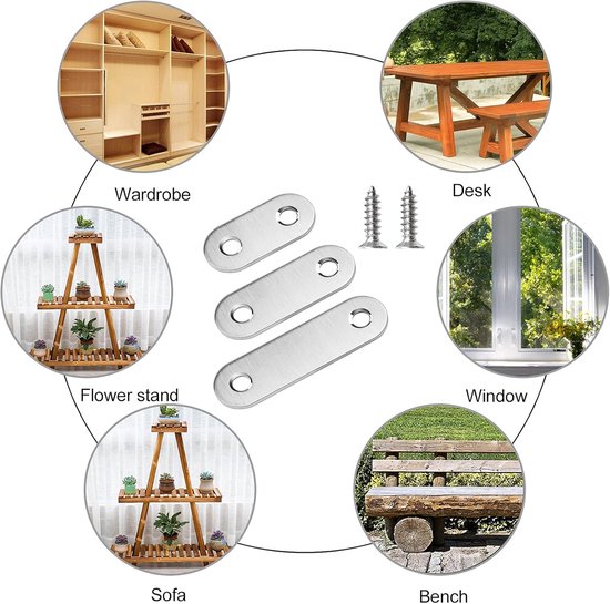 30 stuks, 3 verschillende maten, zeer sterke voegenreparatieplaat, platte plaathouder, metalen connector met 60 schroeven, gebruikt voor lademeubels — afbeelding 5