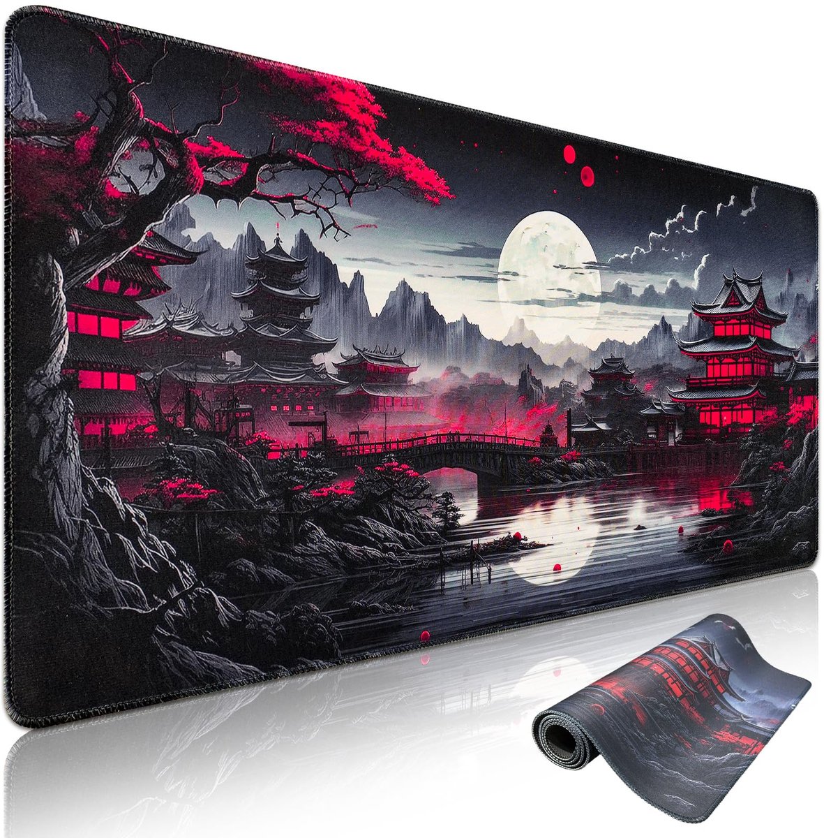 Muismat, 1200 x 600 x 3 mm, muismat met maanpatroon en antiek ontwerp, grote antislip rubberen gaming-muismat voor tafel, desktopcomputer