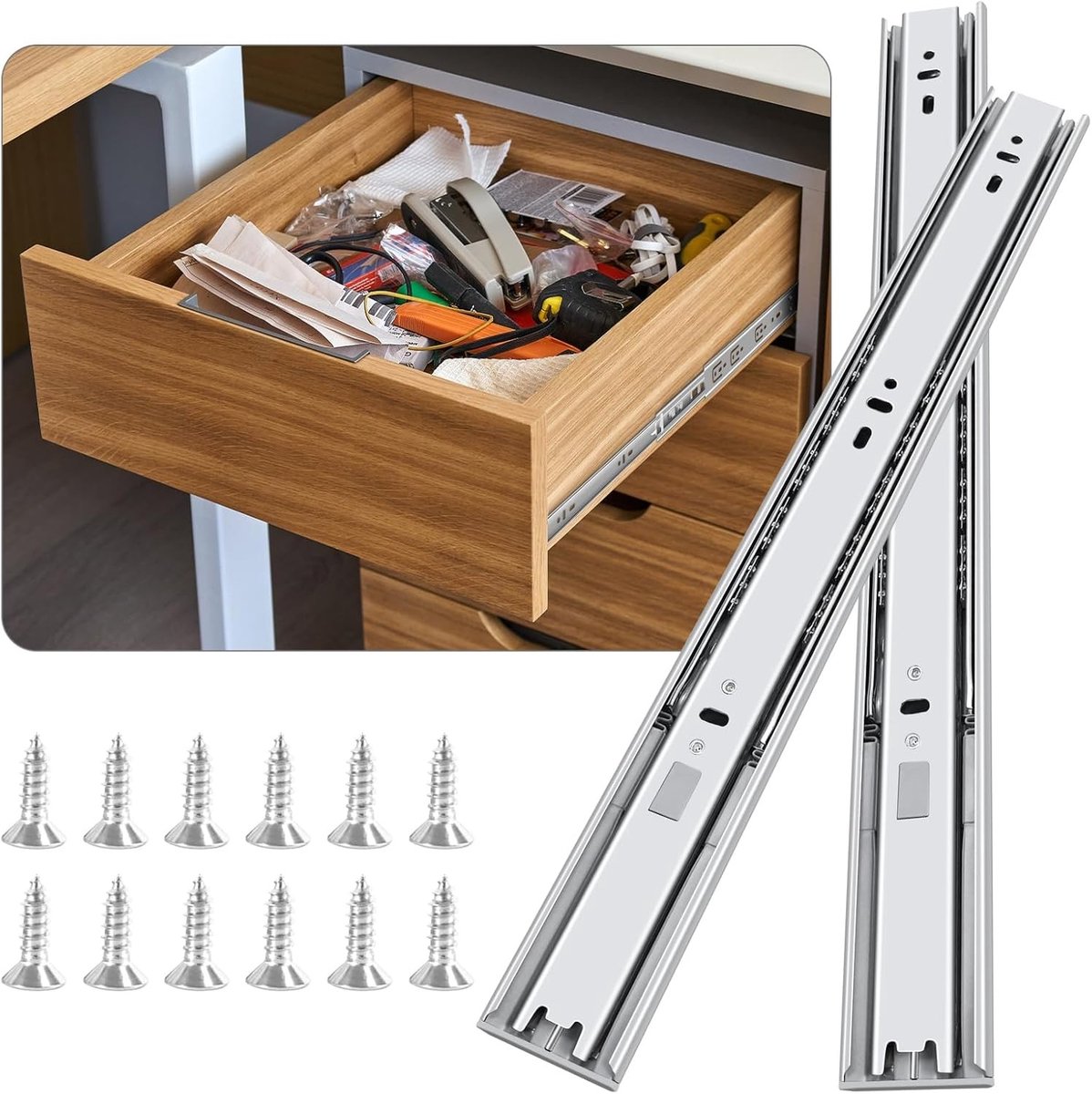 10 Inch Soft Close Ladegeleiders - 6 Paar Volledige Uittrekbare Ball Bearing Geleiders voor Keuken- en Kastenlades, 100LB Capaciteit, Zijdelings Gemonteerd en Duurzaam