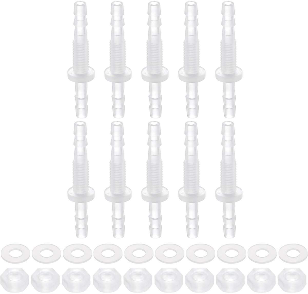 Dailygoods - QUARKZMAN 10 stuks verbindingsstukken voor kunststof buizen, 5/32 inch x 5/32 inch (4 mm x 4 mm) wanddoorvoer, verbindingsstuk, buisverbinders met moer M6 en sluitring voor aquarium lucht