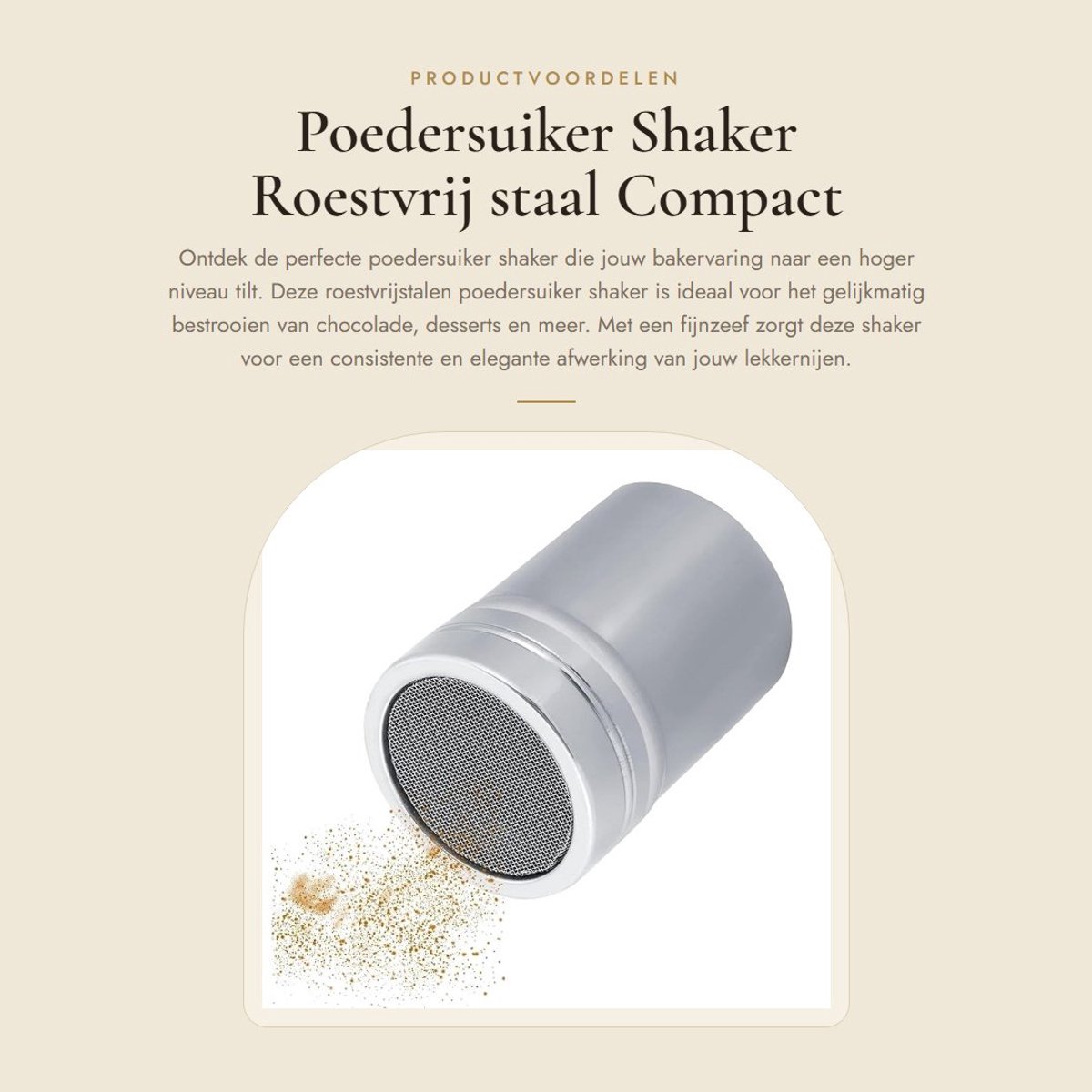 Dailygoods- Poedersuiker Shaker Roestvrij Staal - Fijne Zeef - Chocolade - Bakgerei - Kindvriendelijk - Gepolijst oppervlak - Poederdispenser