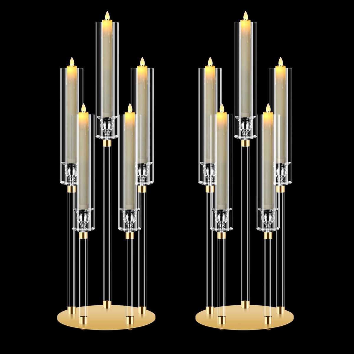 Dailygoods- Kandelaar Hoge 68 cm - Acryl/Metaal Kaarsenstandaard - 5-Arm - Vintage Tafelcenterpiece - Feestdecoratie - Kerstmis Cadeau